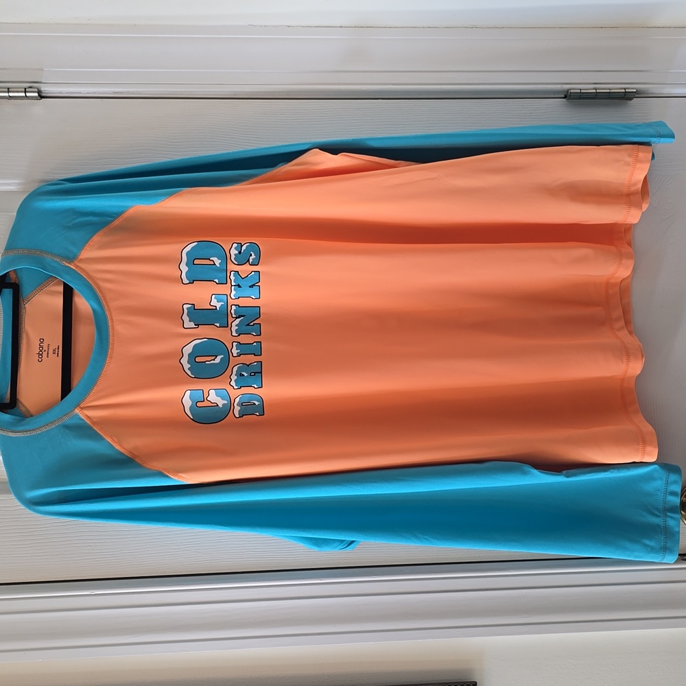 CABANA:  CROWN IVY MENS ORANGE & AQUAMARINE LONG SLEEVES PULLOVER SHIRT SIZE XXL
